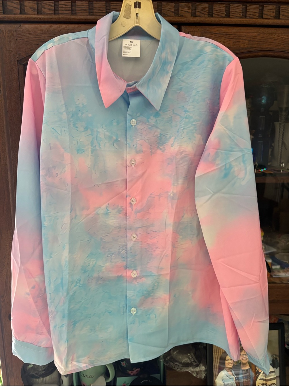 Womens Pastel Tie-Dye Button-Up Shirt - Blue & Pink